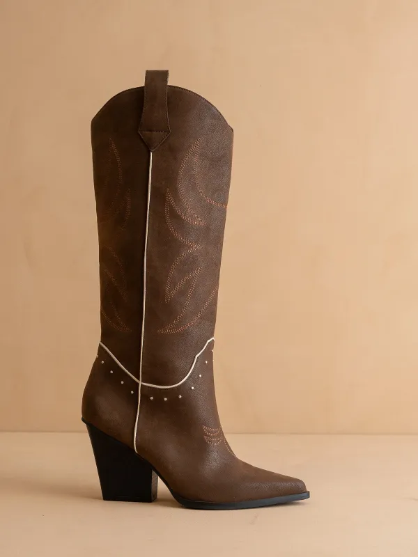 The Ashton | Coffee Cowgirl Boot with Flair *FINAL SALE* sold by Oasis Society