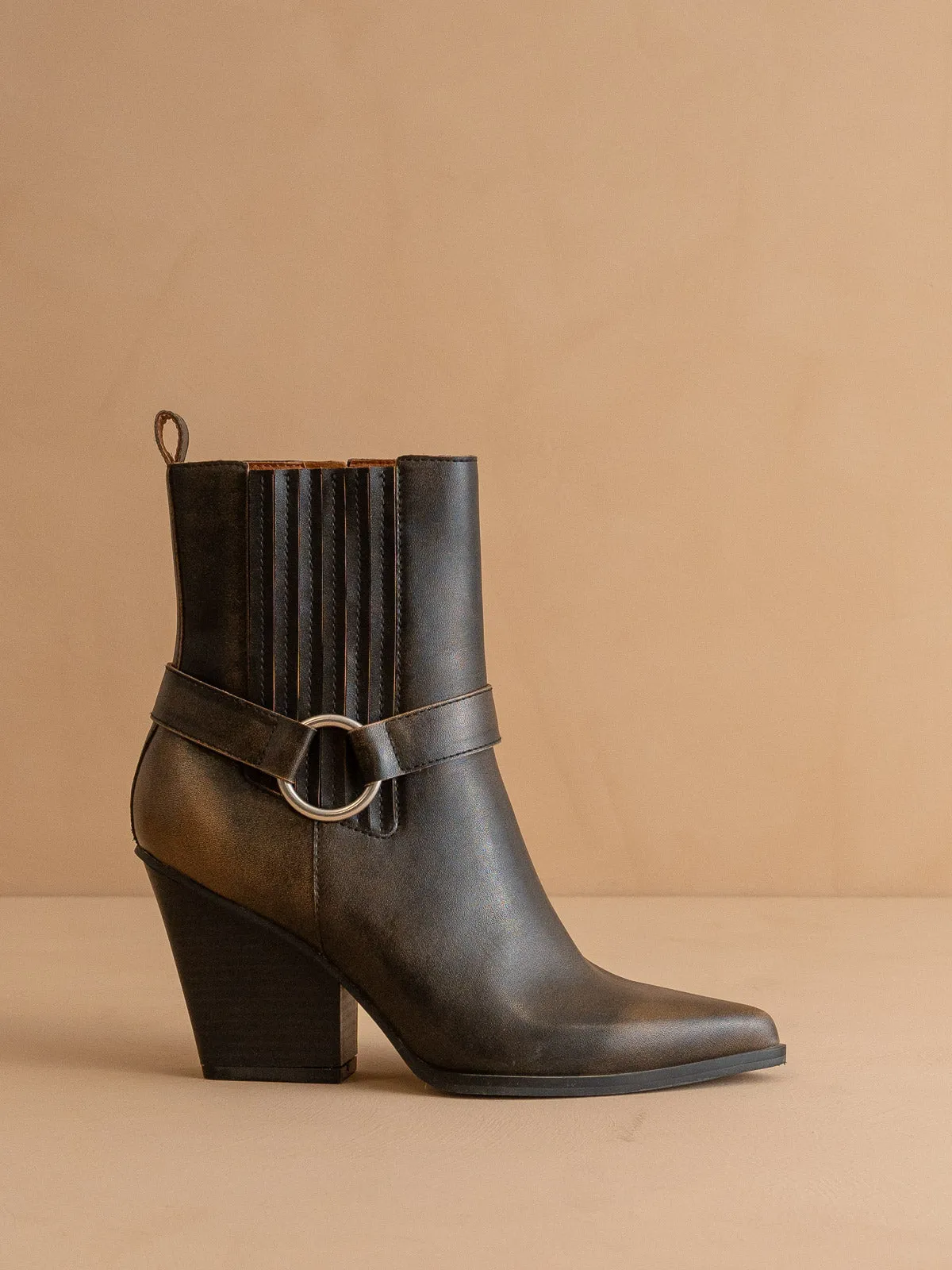 The Carson | Brown Distressed Leather Moto Bootie sold by Oasis Society product image thumbnail 2