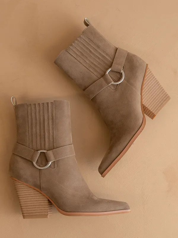The Carson | Dark Taupe Distressed Leather Moto Bootie *FINAL SALE* sold by Oasis Society