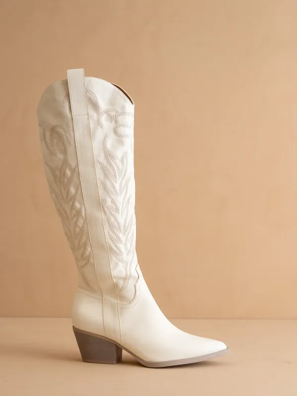 The Samara | White Cowgirl Embroidered Tall Boot sold by Oasis Society