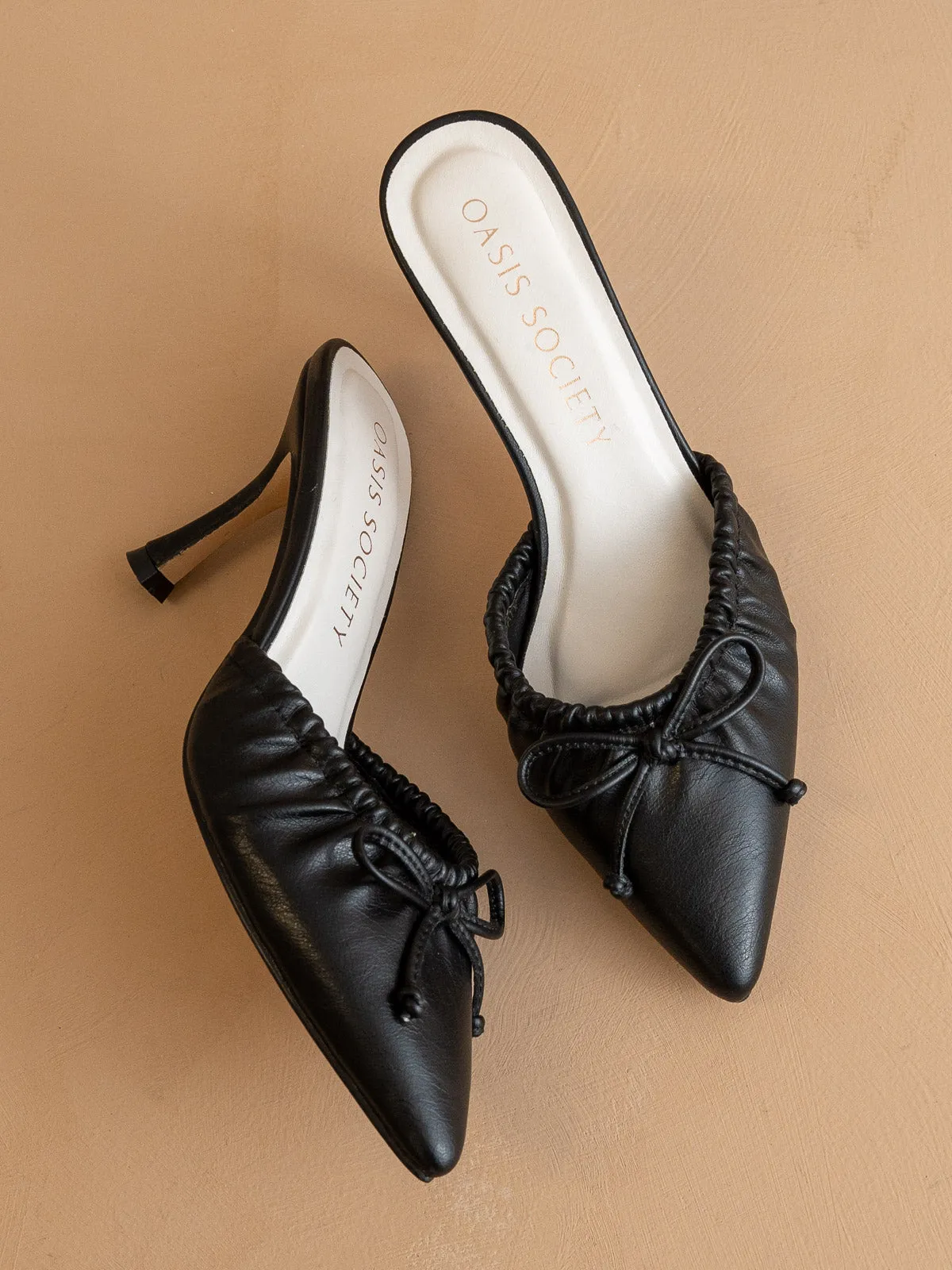 The Maven | Black Pointed Kitten Heel with Bow sold by Oasis Society
