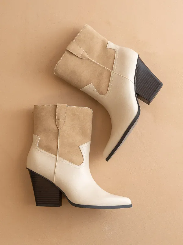 The Brooks | Beige Two Toned Western Cowgirl Bootie *FINAL SALE* sold by Oasis Society