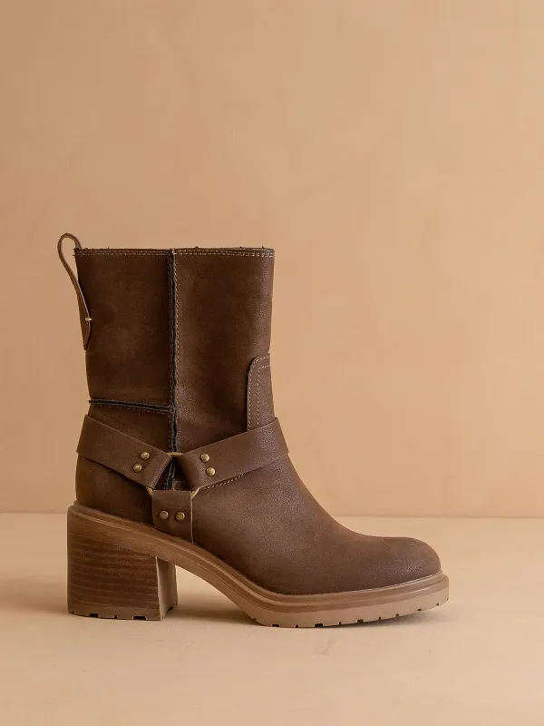 The Clyde | Coffee Moto Inspired Ankle Boot sold by Oasis Society