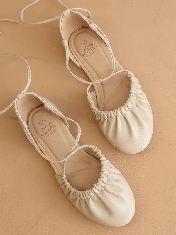 The Laney | Beige Lace Up Ballet Flat sold by Oasis Society