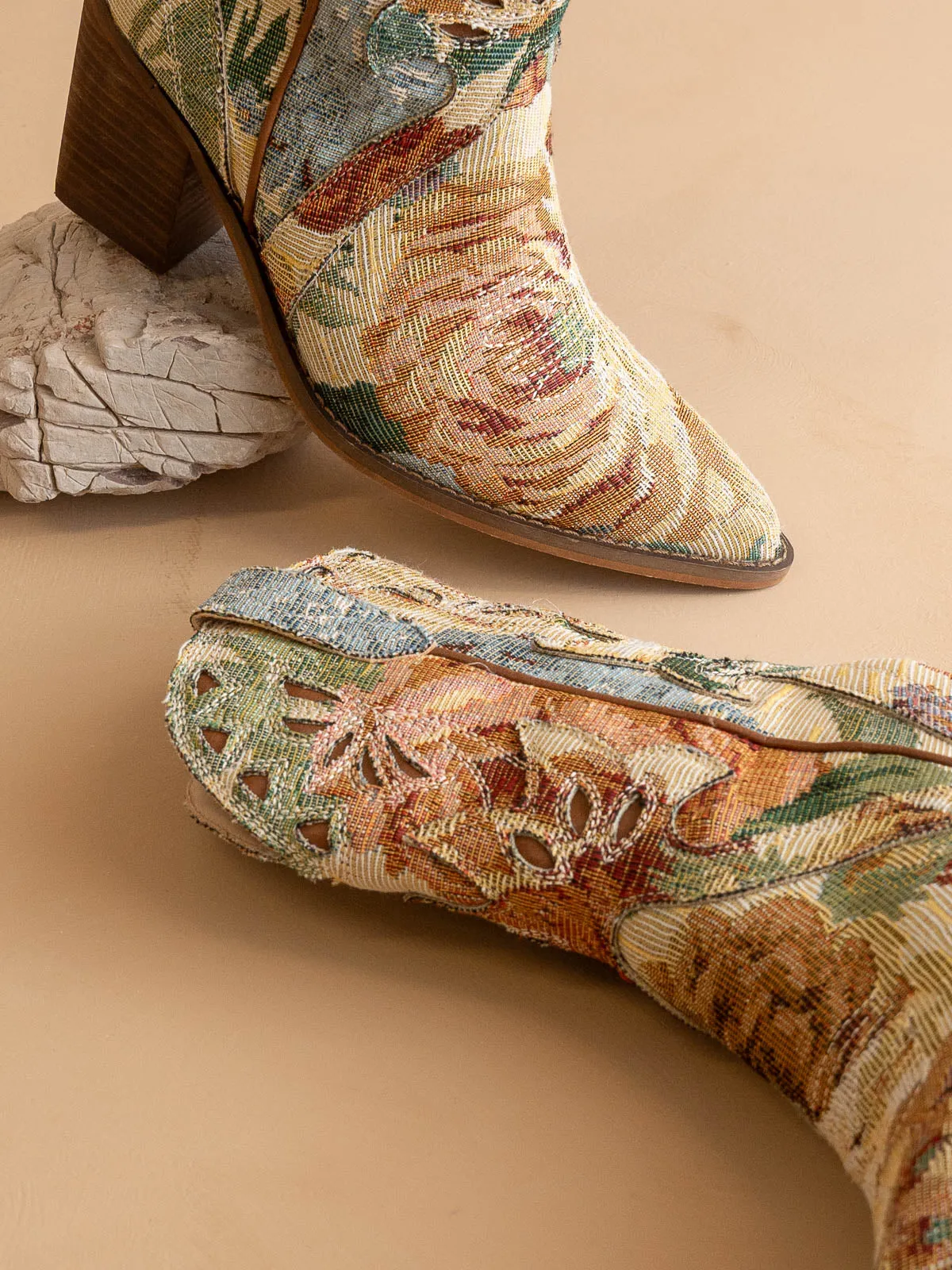 The Sorrel | Vintage Floral Tapestry Print Western Cowgirl Bootie sold by Oasis Society product image thumbnail 3