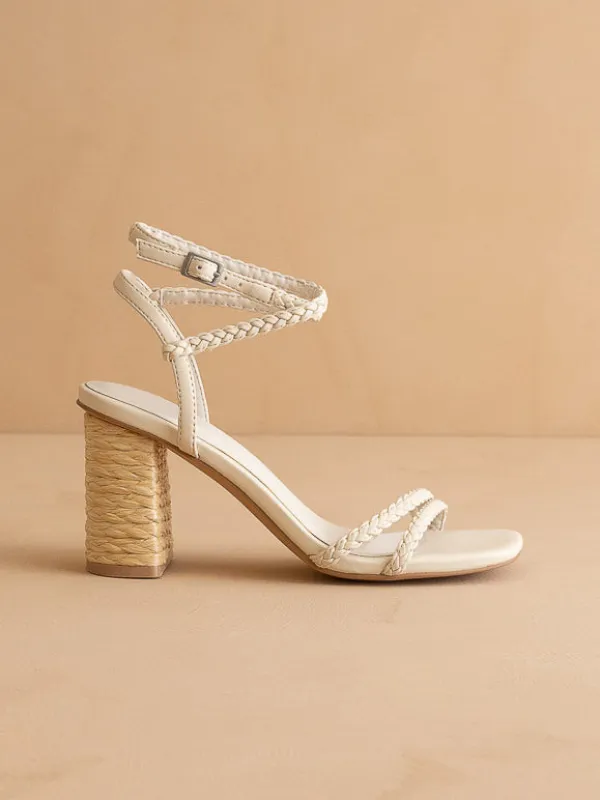 The Colmar | Beige Strappy Raffia Braided Sandal with a Jute Heel sold by Oasis Society