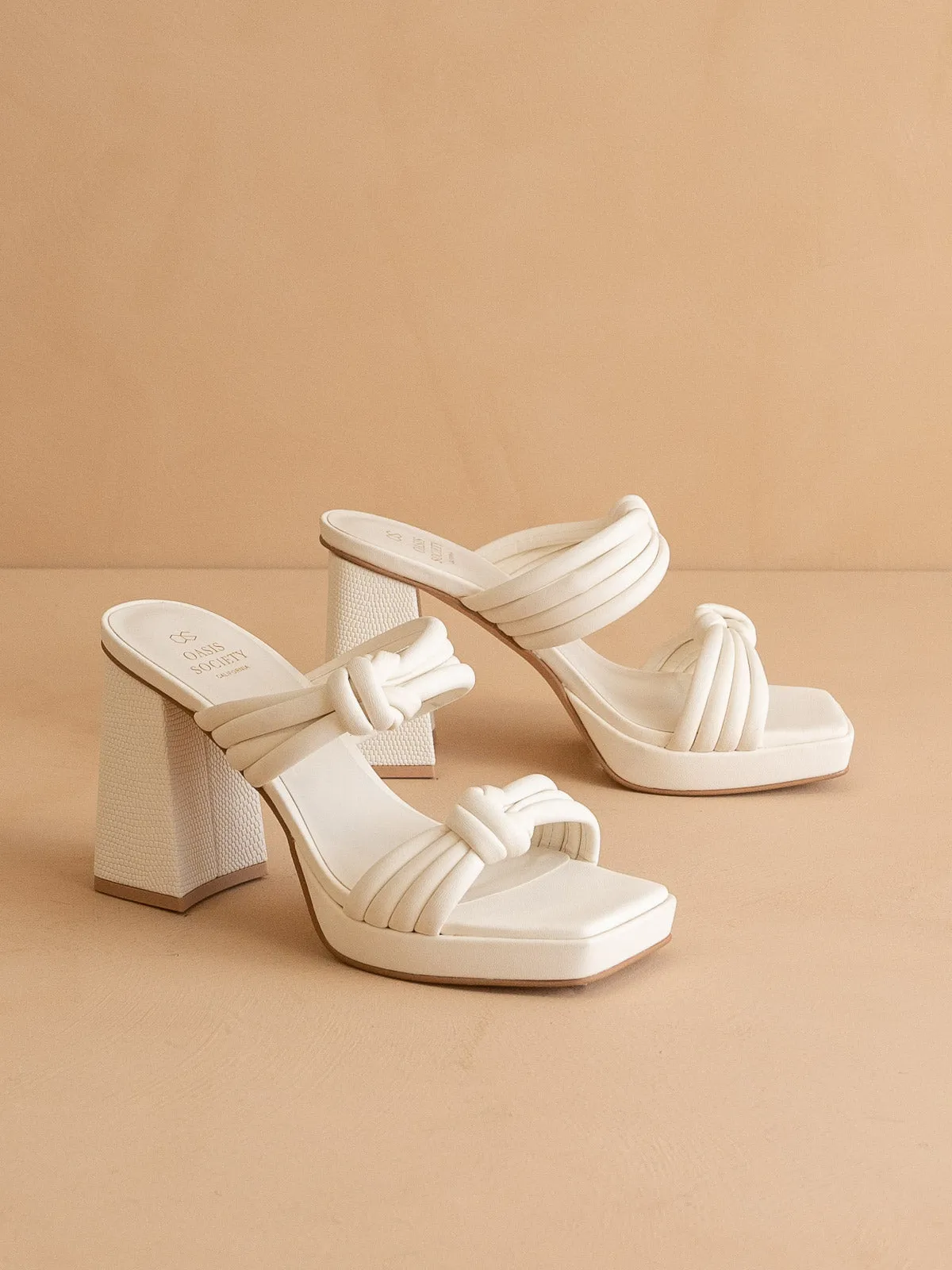 The Faith | White Knotted band platform snake-print block heel sold by Oasis Society product image thumbnail 3