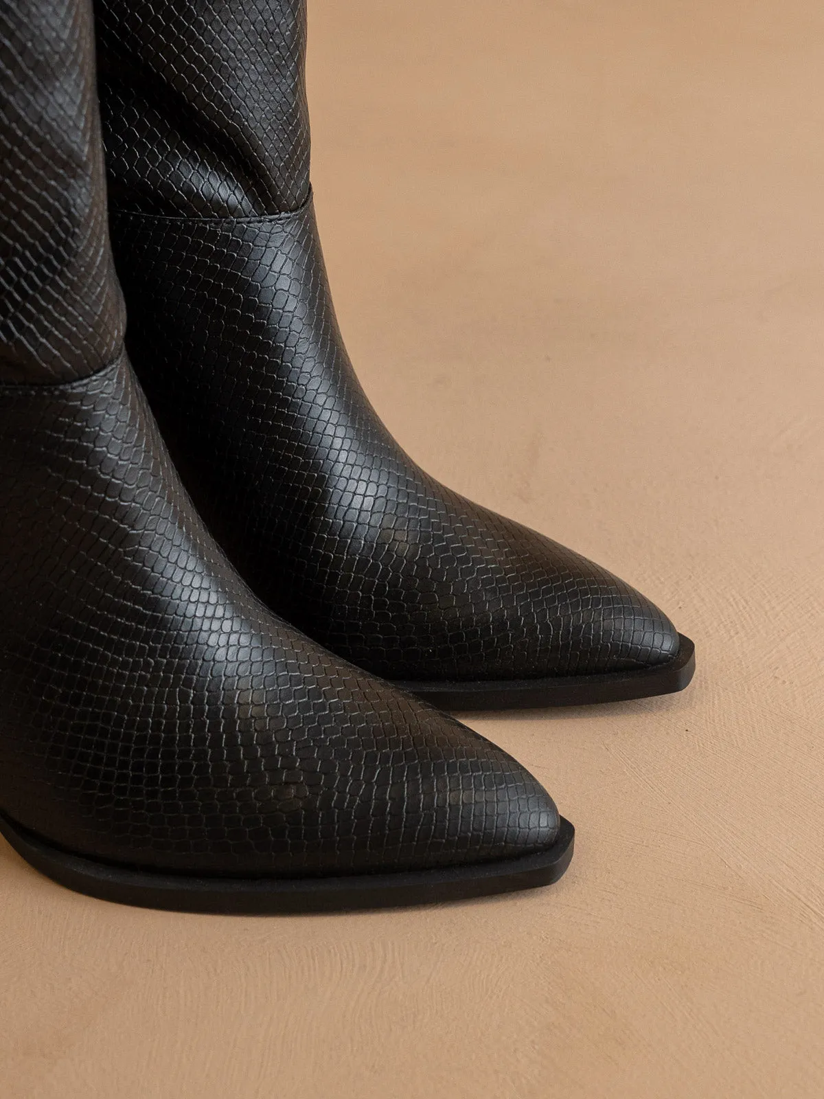 The Vanessa | Black Reptile Print Knee High Boot *final sale* sold by Oasis Society product image thumbnail 3