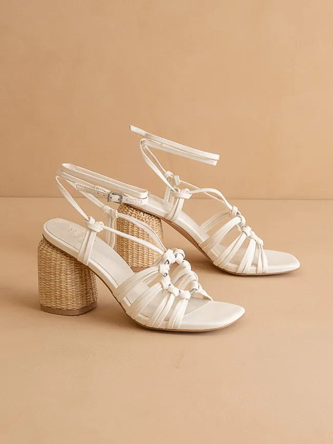 The Monza | White Strappy Raffia Basket Weave Block Heel sold by Oasis Society product image thumbnail 2