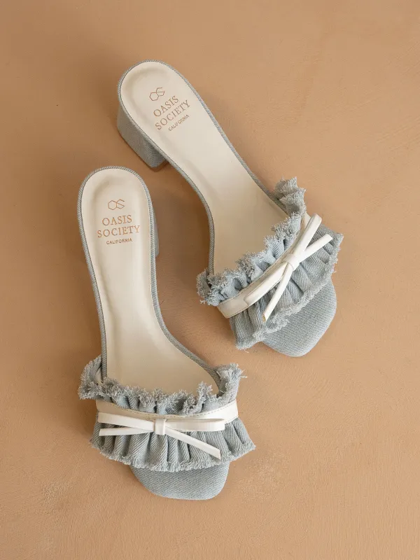 The Julissa | Denim Romantic Low Heel Sandal made by Oasis Society