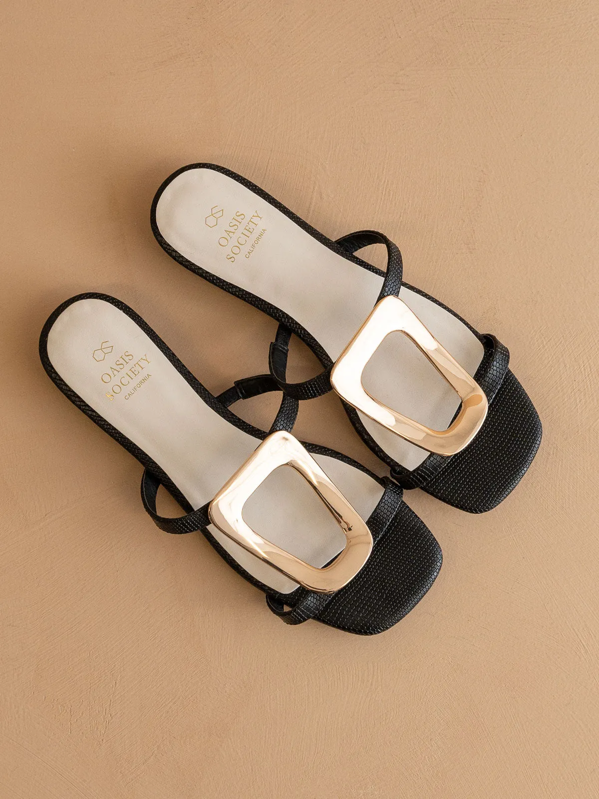 The Amiyah | Black Statement Buckle Sandal *FINAL SALE* sold by Oasis Society