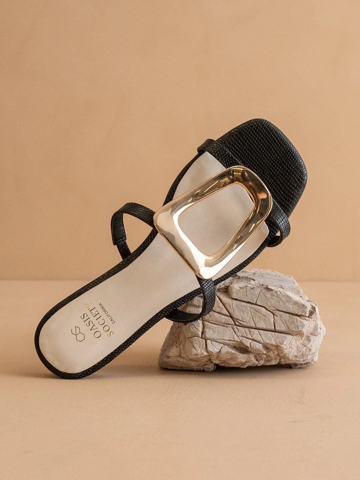 The Amiyah | Black Statement Buckle Sandal *FINAL SALE* sold by Oasis Society product image thumbnail 3