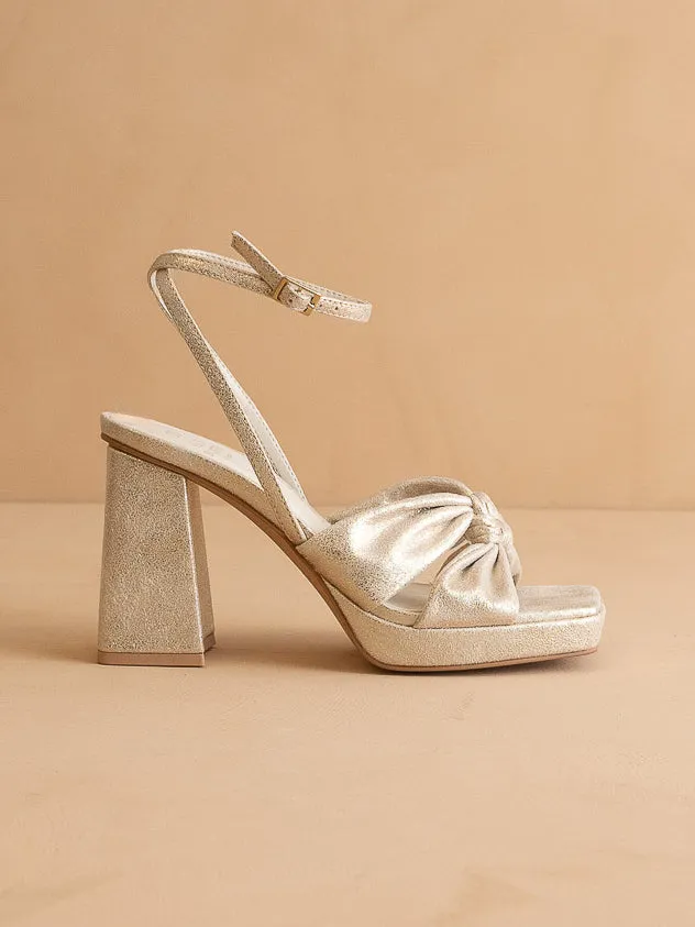 The Zoey | Light Gold knotted band platform heel sold by Oasis Society