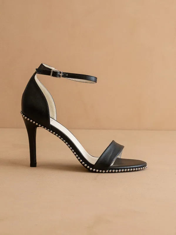 The Dublin | Black Metal drop studded open toe heel *final sale* sold by Oasis Society