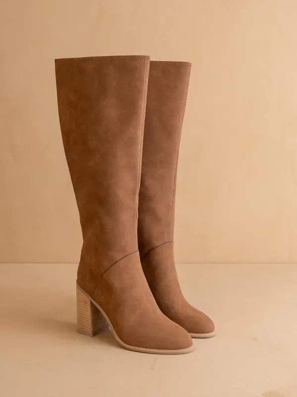 The Shiloh | Brown Knee High Block Heel Boot sold by Oasis Society