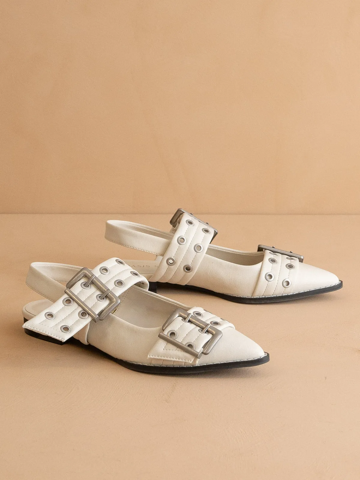 The Harlow | White Double Buckle Pointed Ballet Flat *FINAL SALE* sold by Oasis Society product image thumbnail 3