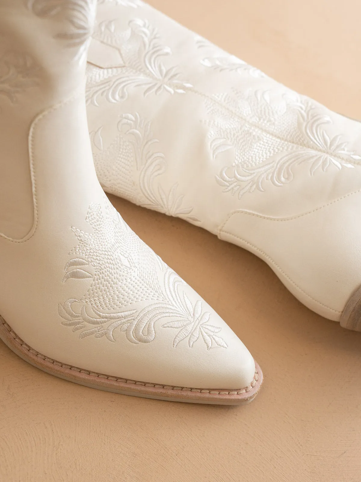 The Kamilla | White on White Embroidered Cowboy Boot For Bridal Or Festival sold by Oasis Society product image thumbnail 4