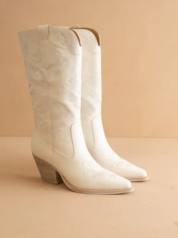 The Kamilla | White on White Embroidered Cowboy Boot For Bridal Or Festival made by Oasis Society