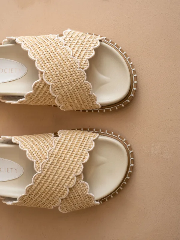 The Fabby | Beige Raffia Vacation Slide Sandal sold by Oasis Society