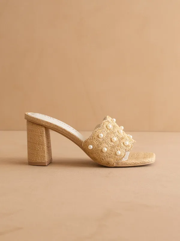 The Holland | Natural Pearl Raffia Block Heel Mule sold by Oasis Society