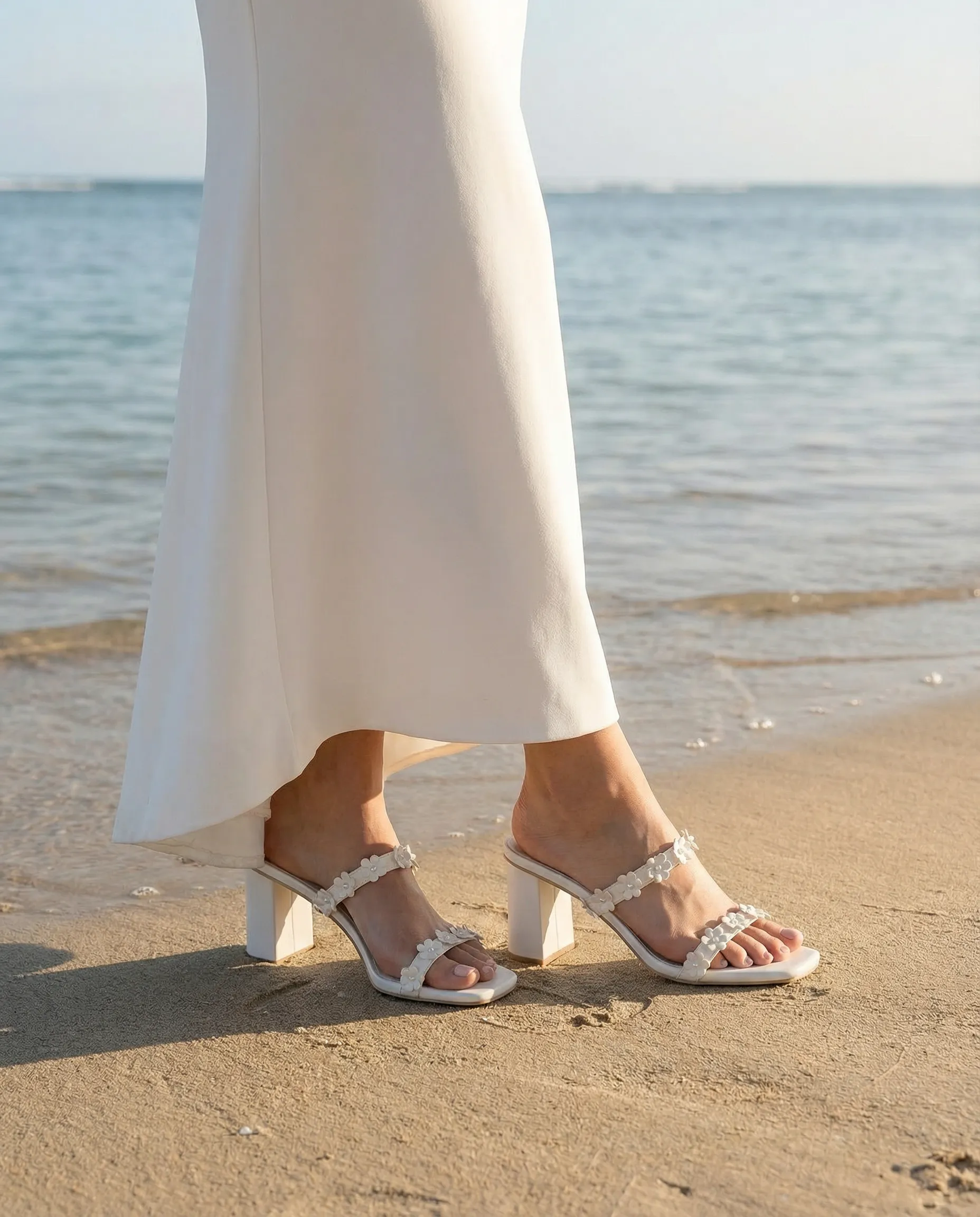 The Feliza | White Floral Raffia Block Heel Bridal Sandal sold by Oasis Society product image thumbnail 5