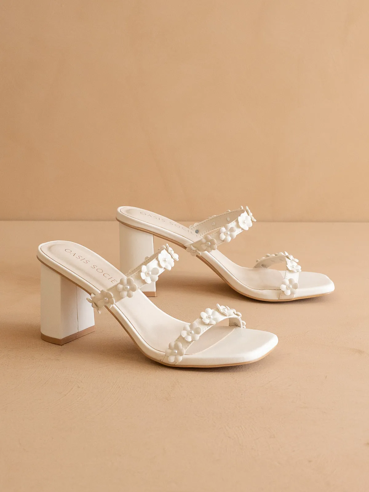 The Feliza | White Floral Raffia Block Heel Bridal Sandal sold by Oasis Society product image thumbnail 3
