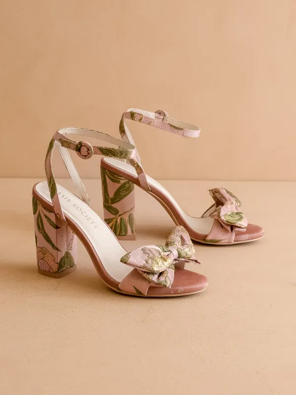 The Celine | Rose Garden Bow Block Heel sold by Oasis Society