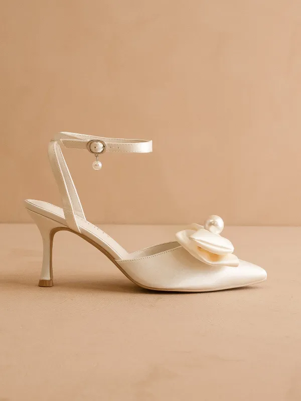 The Colette | Ivory Pearl Bow Bridal Heel sold by Oasis Society