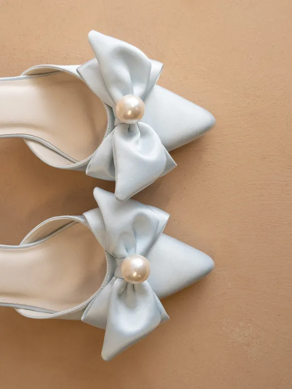 The Colette | Something-Blue Pearl Bow Bridal Heel sold by Oasis Society