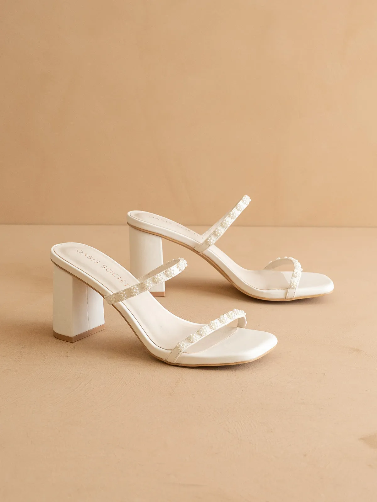 The Phoebe | White Floral Mini Pearl Strap Heel – Bridal & Occasion sold by Oasis Society product image thumbnail 3