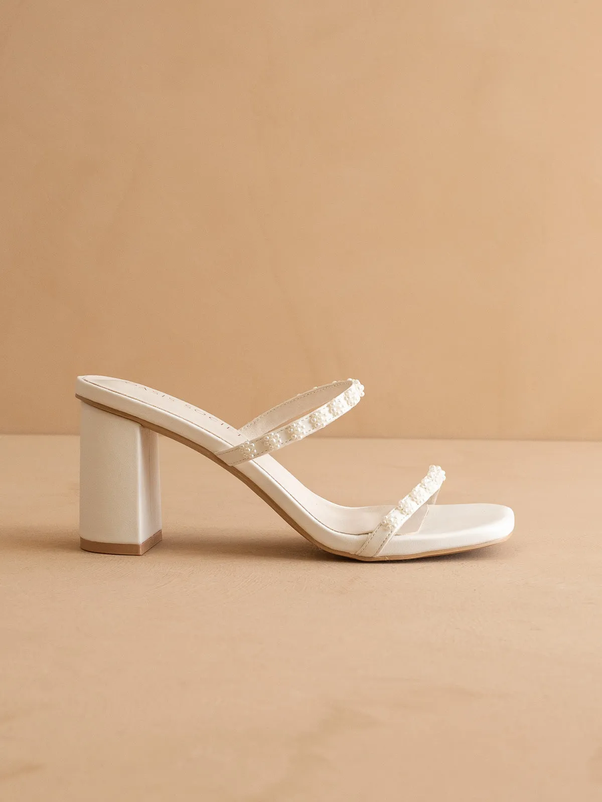 The Phoebe | White Floral Mini Pearl Strap Heel – Bridal & Occasion sold by Oasis Society