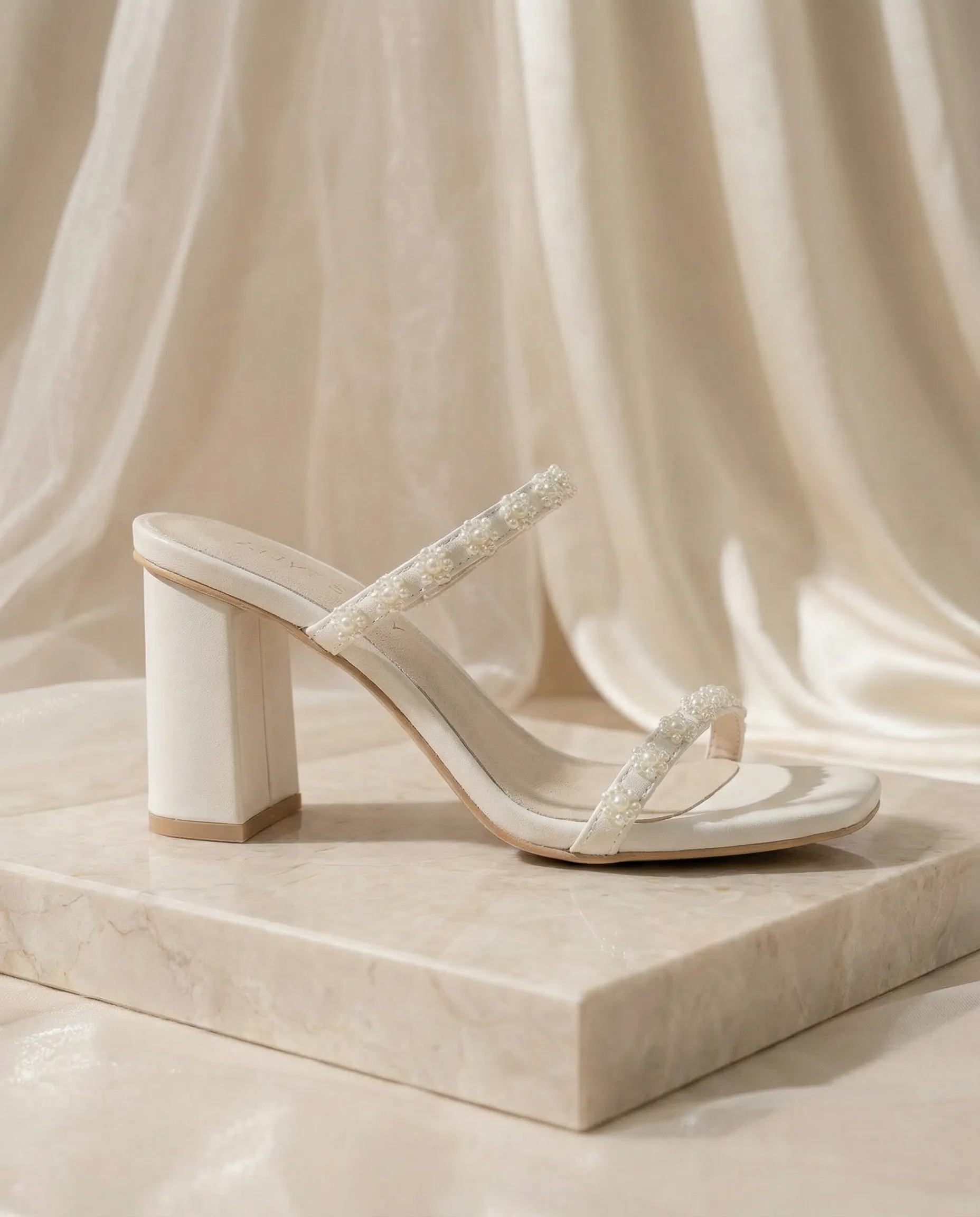 The Phoebe | White Floral Mini Pearl Strap Heel – Bridal & Occasion sold by Oasis Society product image thumbnail 5