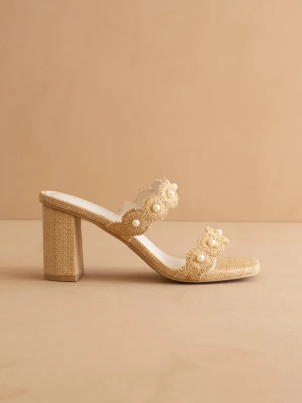 The Helena | Natural Raffia Resort Block Heel Sandal with Pearl Details made by Oasis Society