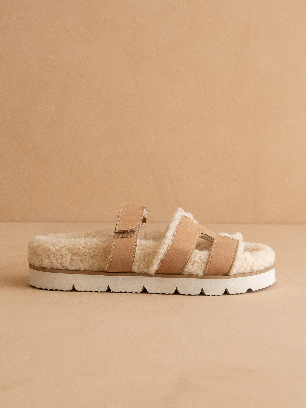 The Alpine | Camel Faux Shearling Sandals *final sale* sold by Oasis Society product image thumbnail 2