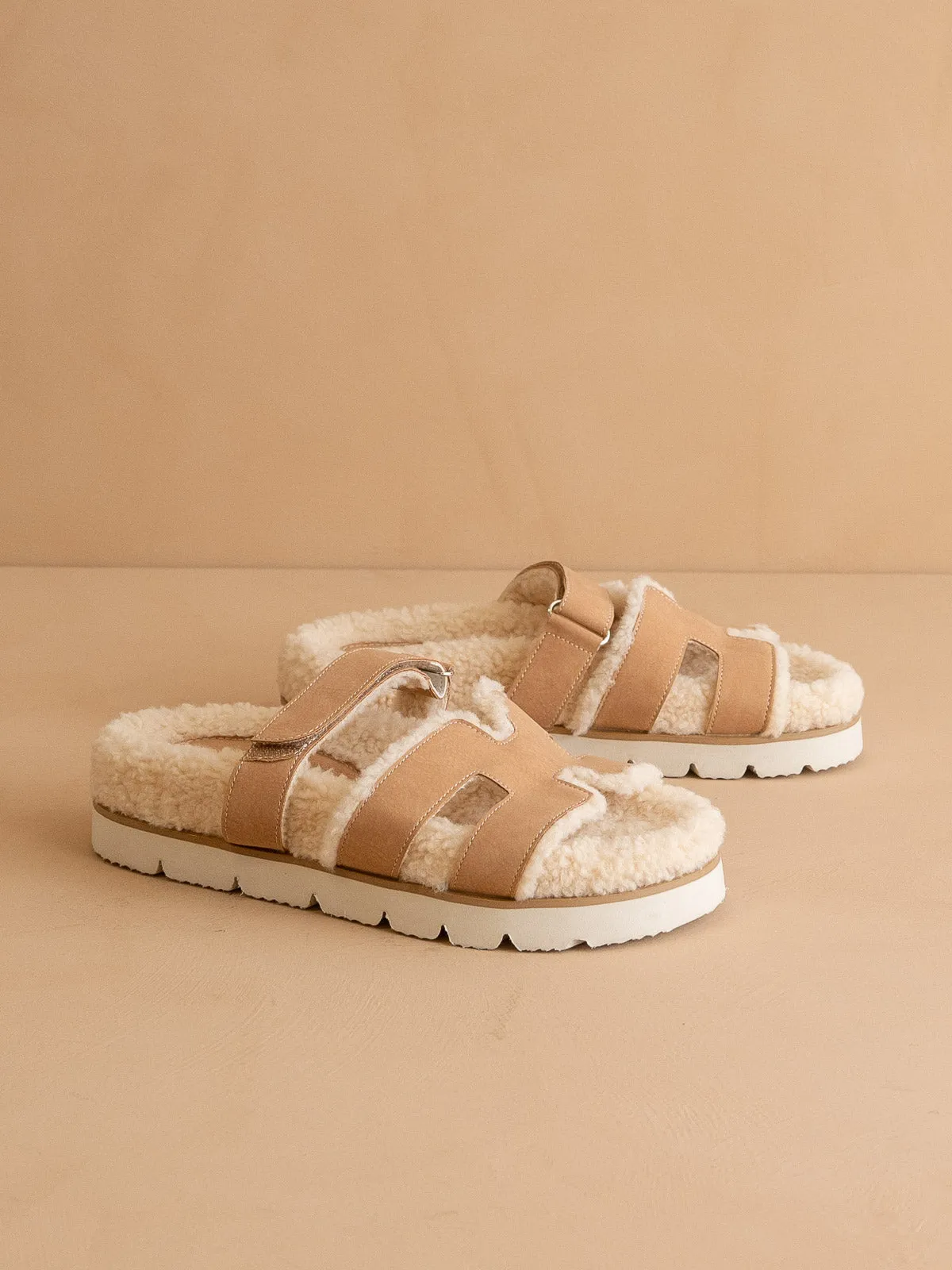The Alpine | Camel Faux Shearling Sandals *final sale* sold by Oasis Society product image thumbnail 3