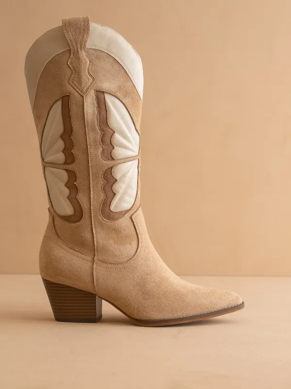 The Fairy | Almond Western Boot in Suede with Butterfly Inlay made by Oasis Society