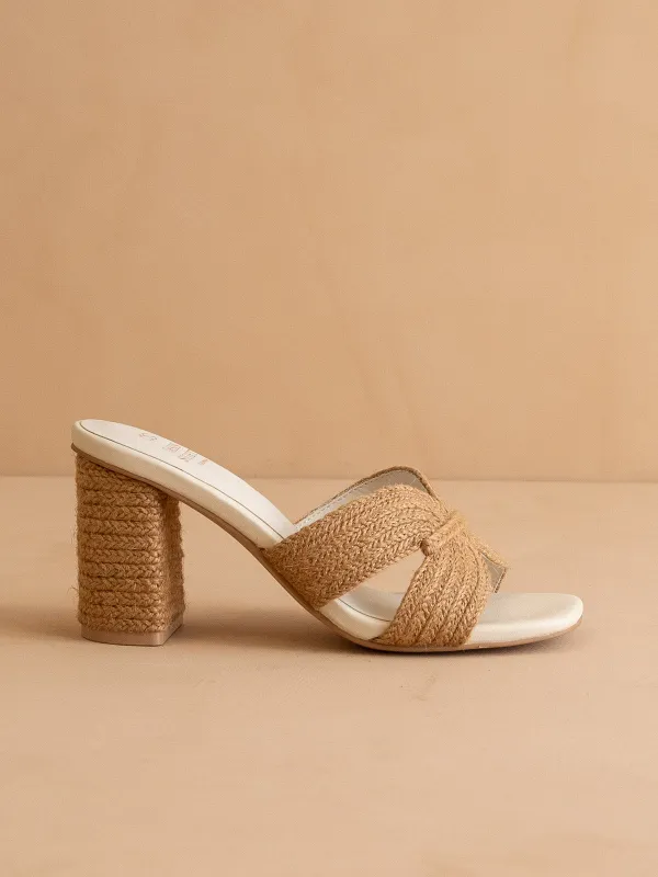 The Santiago | Toffee Raffia Block Heel made by Oasis Society