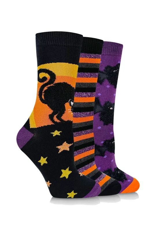 Women's Scaredy Cat Crew Socks - 3 Pair Pack sold by Sock Buy