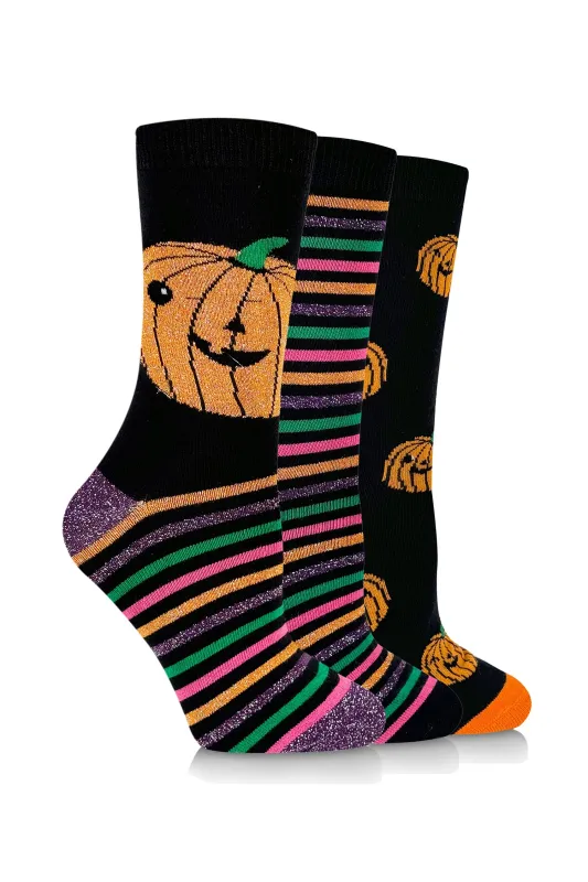 Women's Jack-O-Lantern Crew Sock - 3 Pair Pack sold by Sock Buy