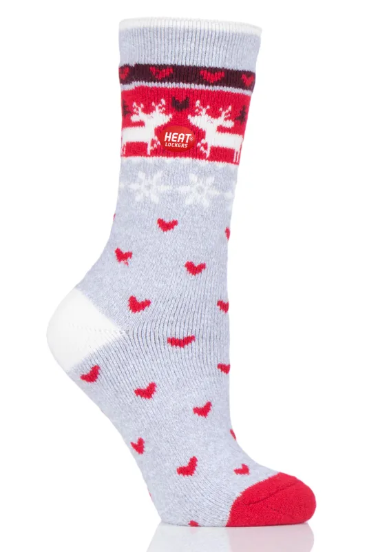 Women's WARM Light Weight Festive Reindeer Crew Sock made by Sock Buy