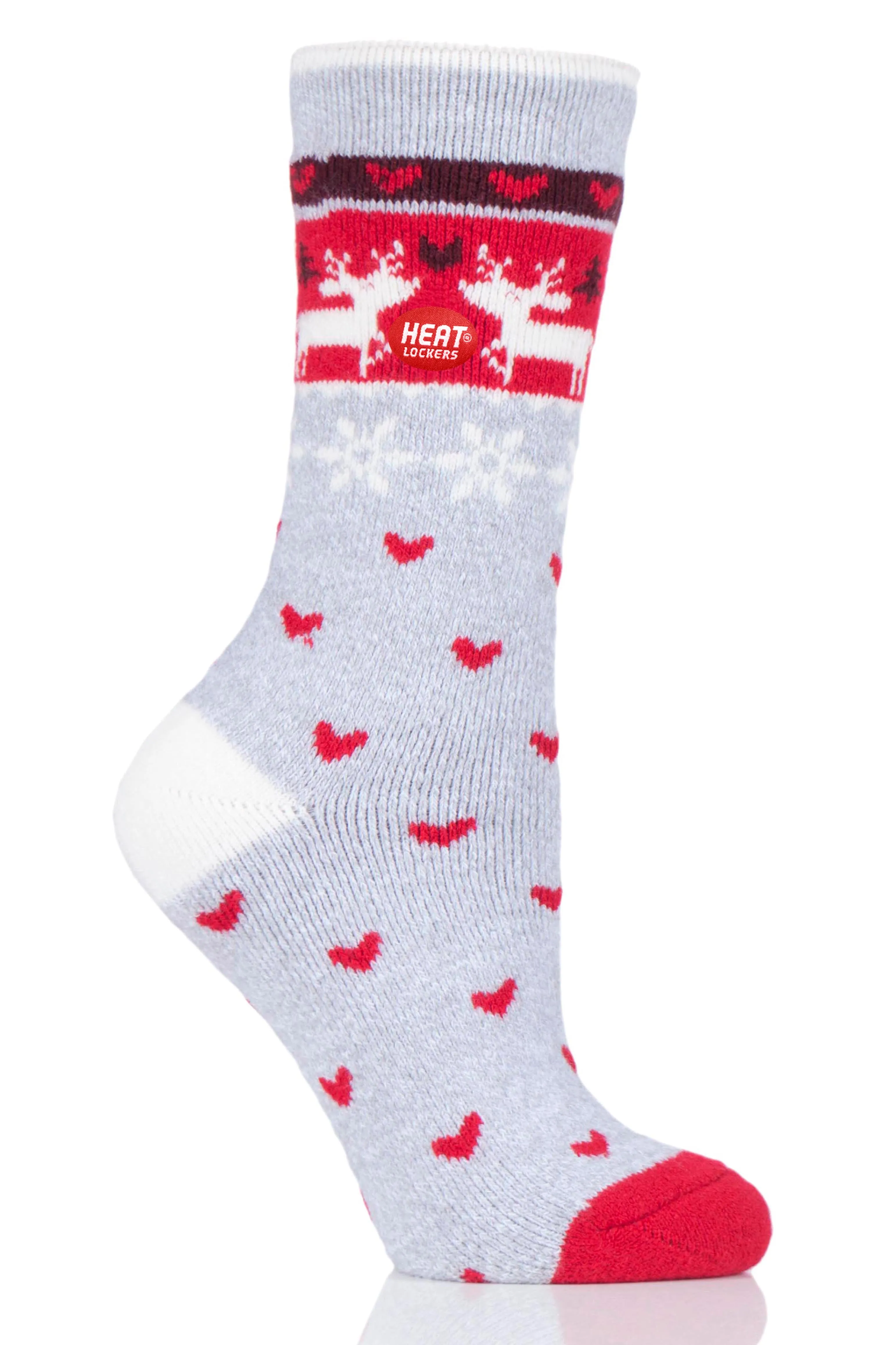 Women's WARM Light Weight Festive Reindeer Crew Sock sold by Sock Buy