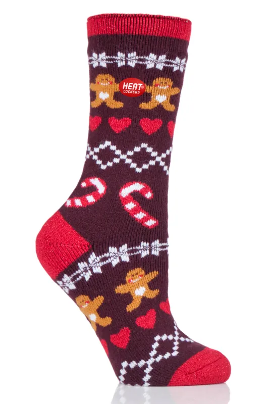 Women's WARM Light Weight Festive Gingerbread Crew Sock made by Sock Buy