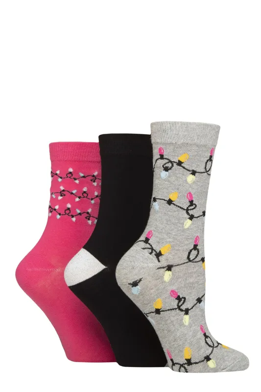 Women's Festive Lights Crew Socks - 3 Pair Pack sold by Sock Buy