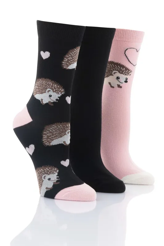 Ladies Hedgehog Socks - 3 Pair Pack sold by Sock Buy