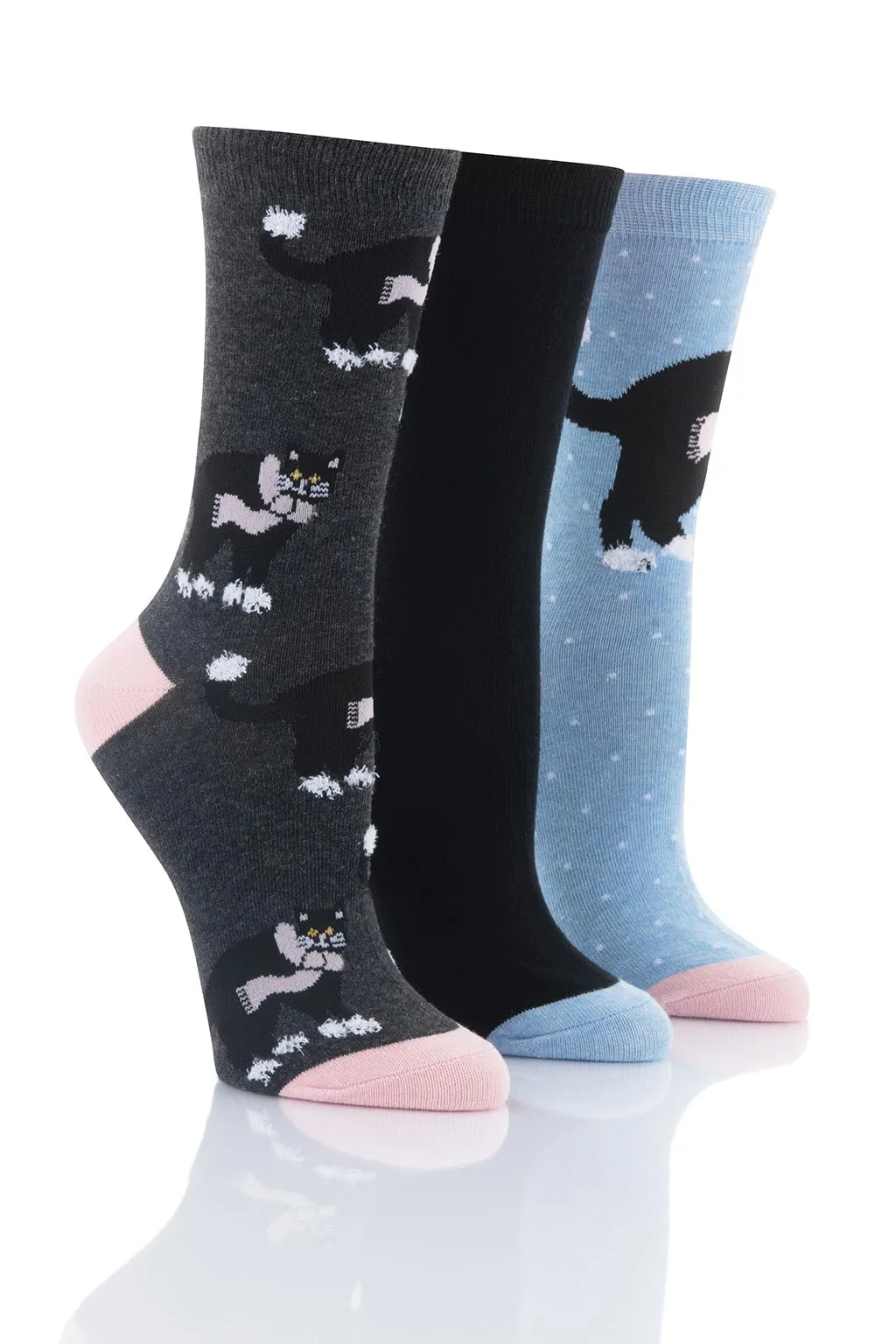 Ladies Black Cat Socks - 3 Pair Pack sold by Sock Buy