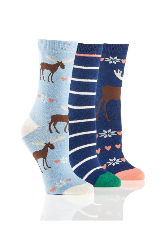Ladies Moose Socks - 3 Pair Pack sold by Sock Buy