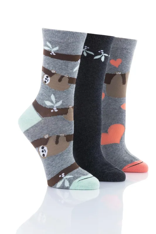 Ladies Sloth Socks - 3 Pair Pack sold by Sock Buy