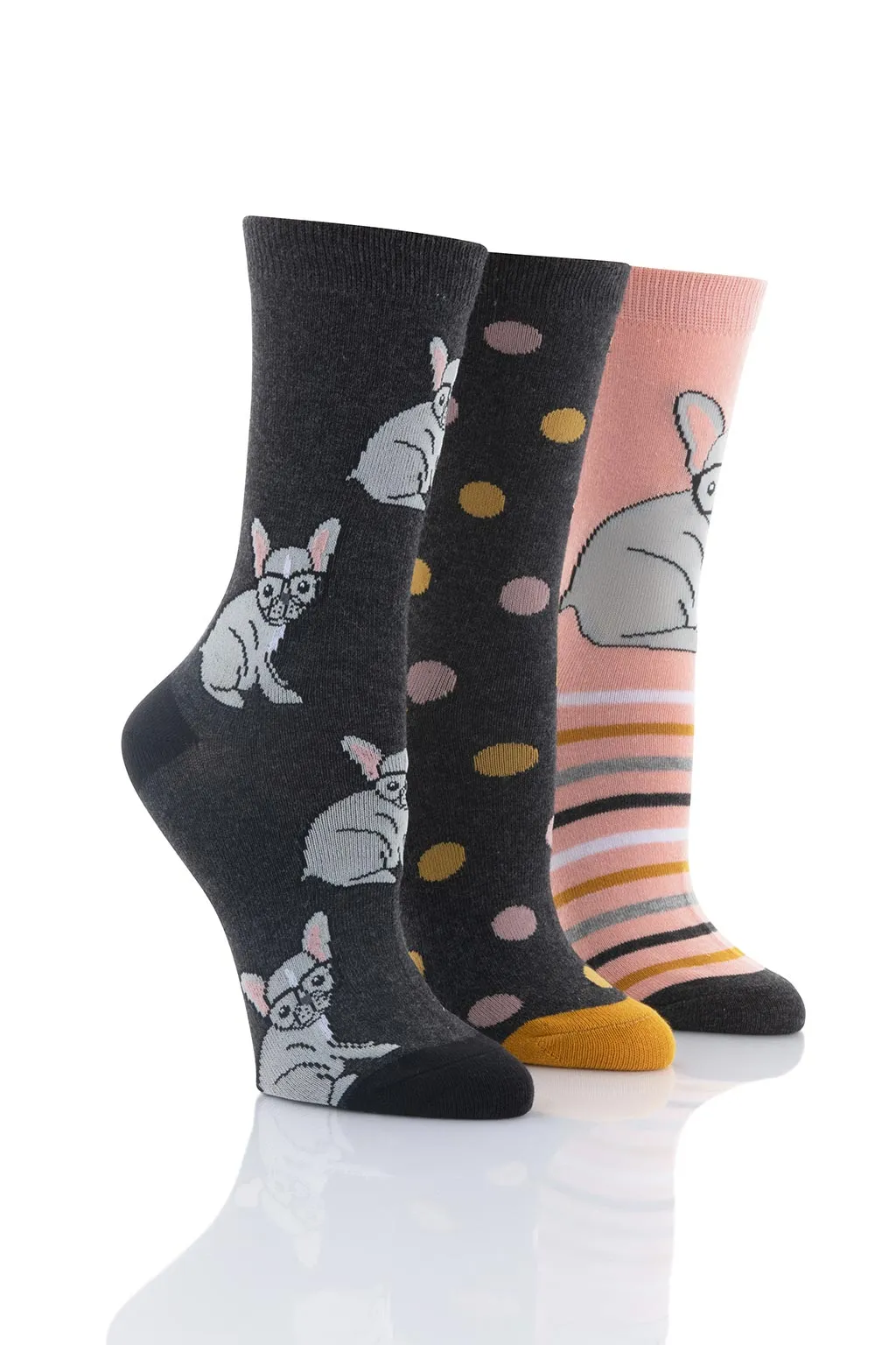 Ladies French Bulldog Socks - 3 Pair Pack sold by Sock Buy