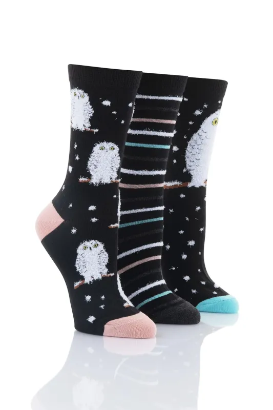 Ladies Snowy Owl Socks - 3 Pair Pack sold by Sock Buy