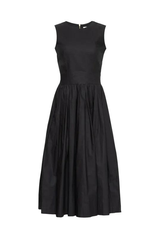 Anna Black Cotton Dress with Pockets | Sleeveless Midi Dress sold by Room 502